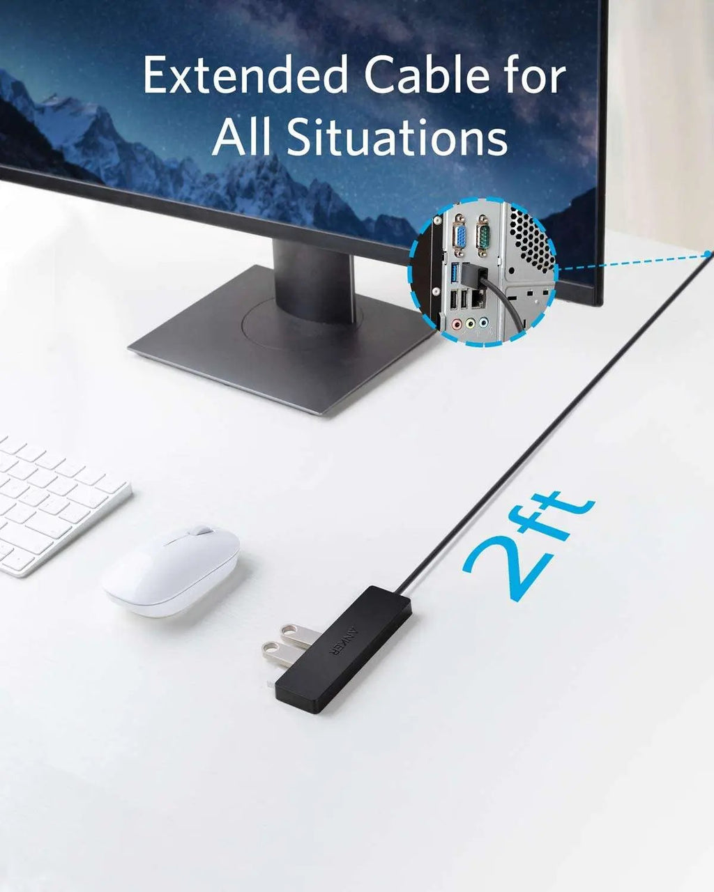 Anker 4-Port USB 3.0 Hub, A7516 Ultra-Slim Data USB A Hub with 2 ft Extended Cable [Charging Not Supported], for MacBook, Mac Pro, Mac Mini, iMac, Surface Pro, XPS, PC, Flash Drive, Mobile HDD - Hatke