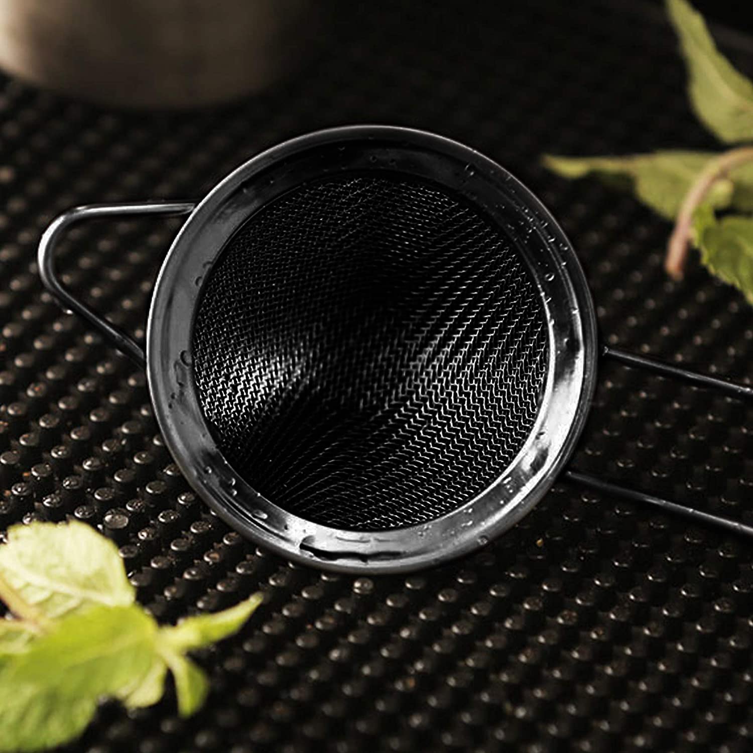 Black Cocktail Strainer Fine Mesh Strainer Stainless Steel Small Strainer Conical Food Strainers 3.3 inch Coffee Strainer with Long Handle Double Straining Utensil by Homestia - Hatke