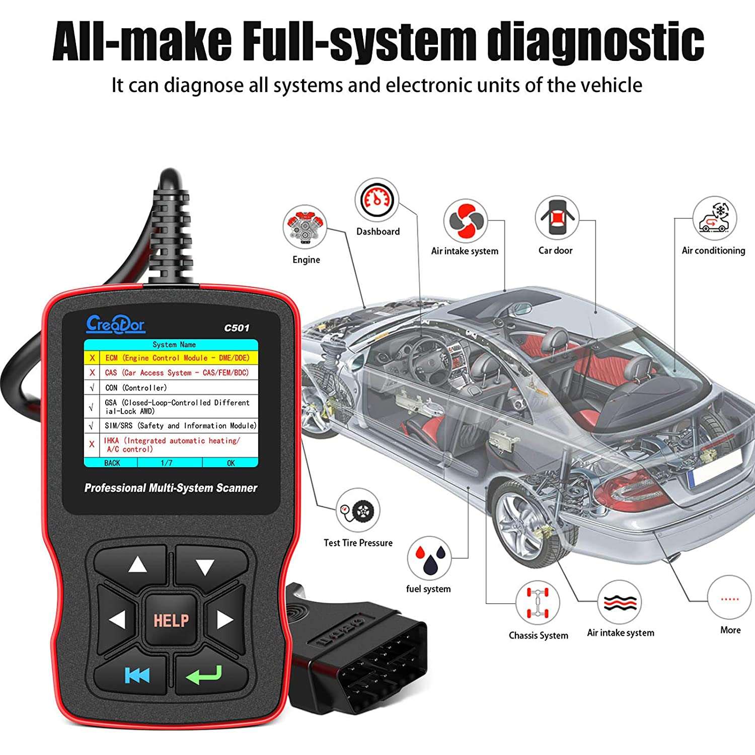 Creator C501 Code Reader C501 V7.7 Scan Tool Multi-System Scanner for BMW & OBDII/EOBD Support Multi-Language Diagnostic Scan Tool - Hatke