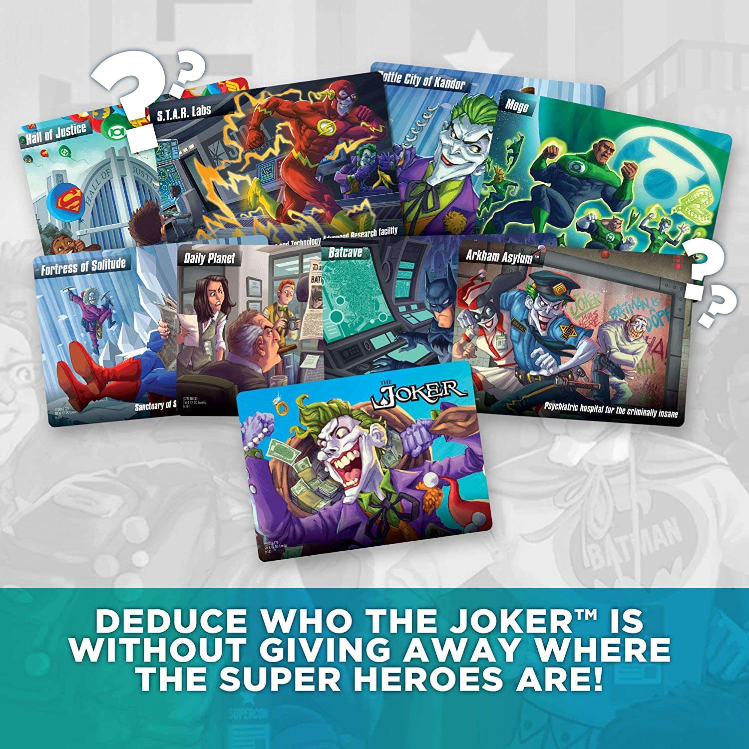 DC Spyfall - The Perfect Party Game - Find The Joker Before Time Runs Out - For 3 to 8 Players - Board Games for Teens and Adults - Featuring Batman, Superman, Wonder Woman, and More - Ages 13+ - Hatke