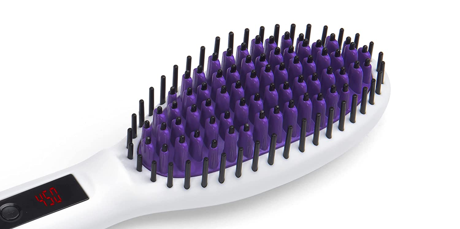 InStyler Straight Up Ceramic Straightening Brush - Detangling Hair Brush Straightener with Powerful Ceramic Heated Plates for Smooth, Frizz-Free Hair - For Thick, Curly & Wavy Hair Types - Hatke